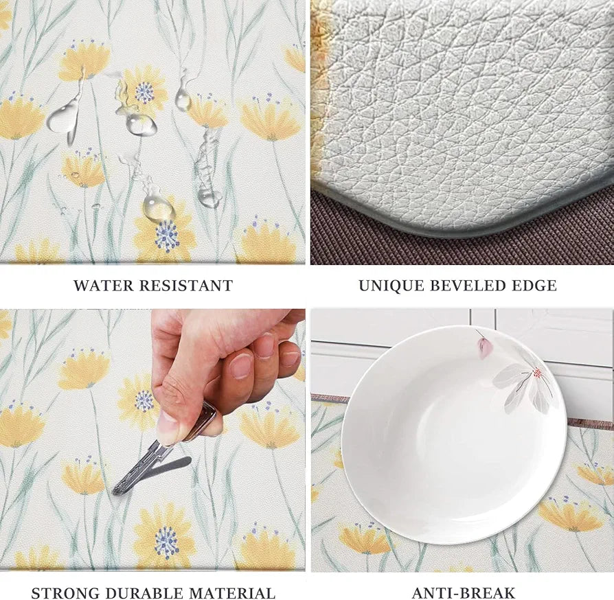 Luxe Home Columbo Anti-Fatigue Kitchen Mat - 45x75 cm Non-Slip Cushioned Comfort Mat - Floral Pattern Standing Desk Mat - Waterproof and Easy to Clean for Home and Office